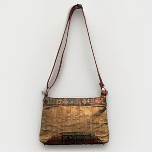 Sardinha Cork Crossbody Shoulder Bag Tan‎ Mosaic-Tile Design Adjustable Casual
